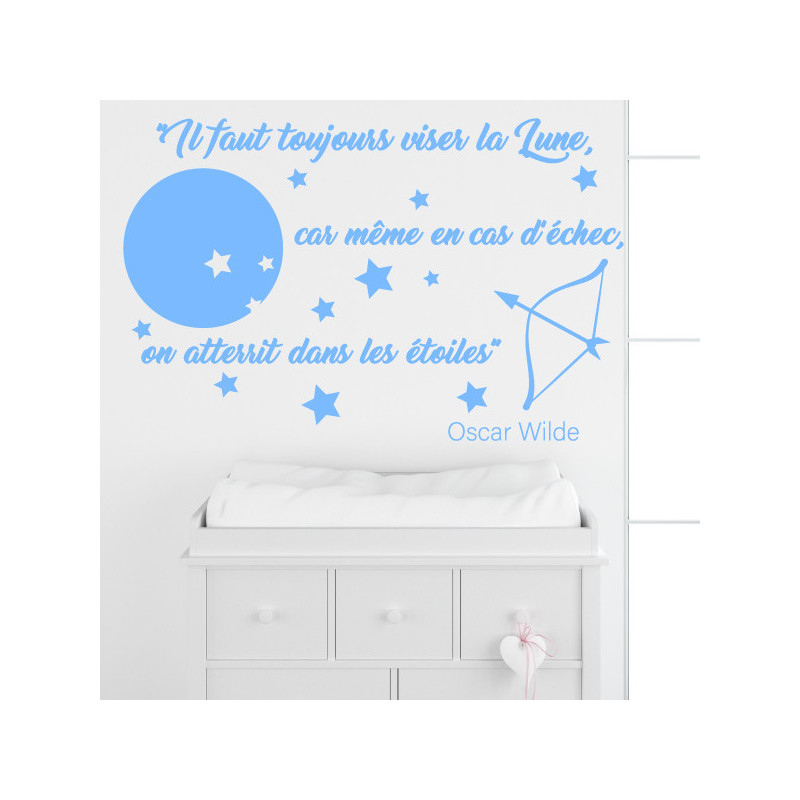 Sticker Citation : Oscar Wilde - Il faut toujours viser la lune - Déco lune étoiles et flèche