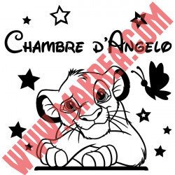 Sticker de porte - Roi Lion Etoiles Papillon + prénom personnalisé
