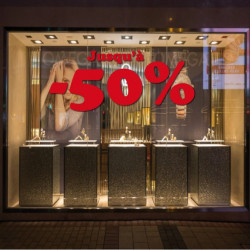 Sticker vitrine Lettrage "Jusqu'à -50%"