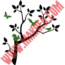 Sticker Nature - Branche d'arbre Ecureuil, Papillon, oiseau