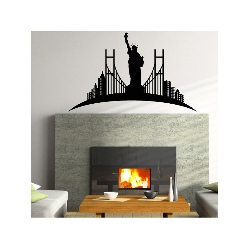 Sticker New-York - Paysage Statue de la Liberté Pont et Buildings