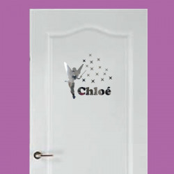 Sticker Miroir de porte - Fée Clochette Pluie d'étoiles + prénom