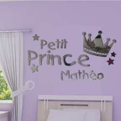 Sticker Miroir - Couronne Petit Prince + prénom personnalisable