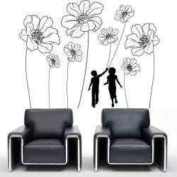 Sticker silhouette Enfants et fleurs