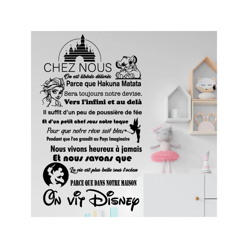 Sticker texte Chez nous, On vit Disney