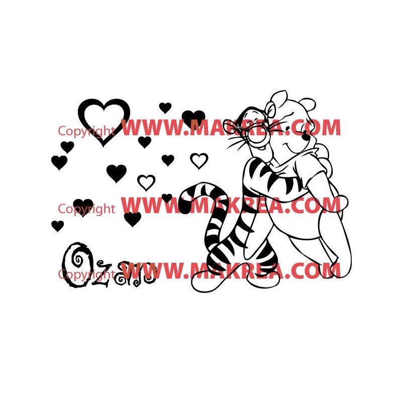 Sticker Tigrou et Winnie - Coeurs et prénom personnalisable