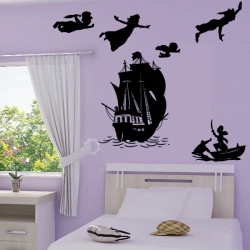 Sticker PACK Silhouette Peter Pan s'envole, bateau pirate, Capitaine Crochet