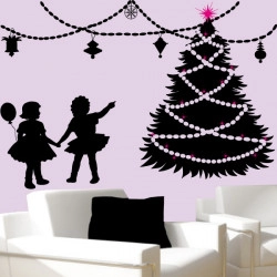 Sticker Sapin de Noël, Guirlandes et enfants