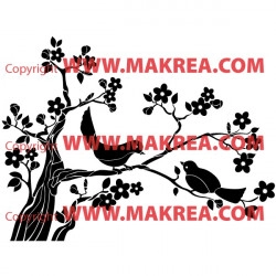 Sticker Branche d'Arbre en fleurs et 2 oiseaux