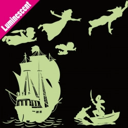Sticker Luminescent PACK Silhouette Peter Pan s'envole, bateau pirate, Capitaine Crochet