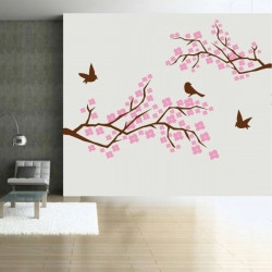 Sticker Branches d'Arbre en fleurs - Oiseaux - 2 couleurs