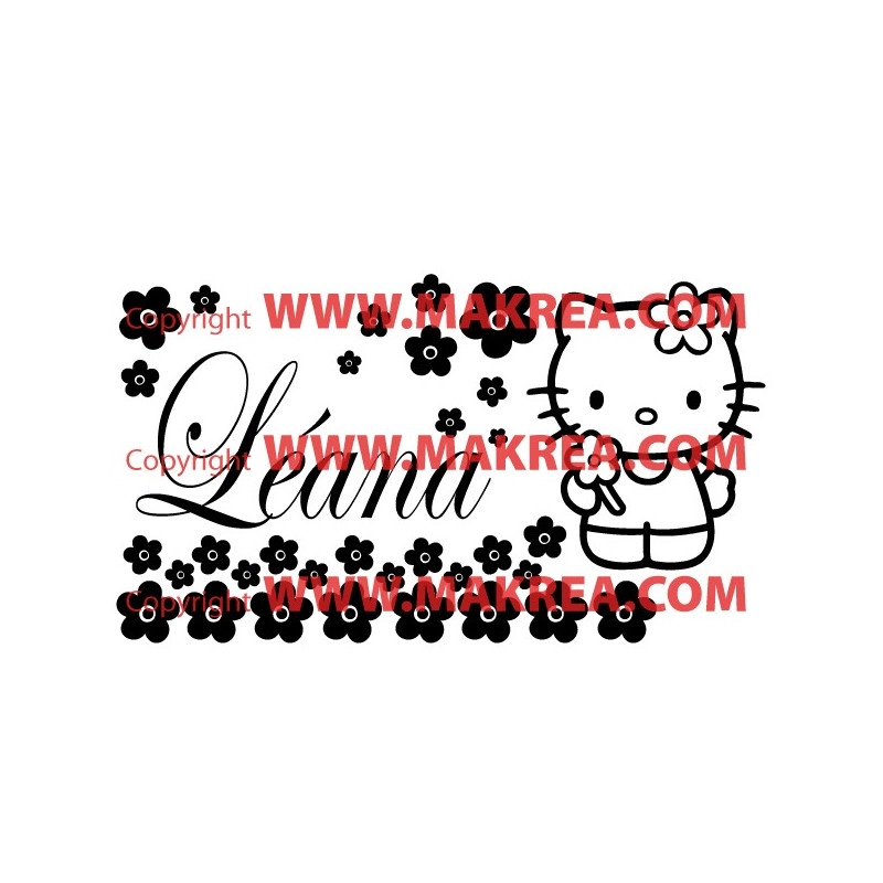 Sticker Hello Kitty Fleurs + prénom personnalisable