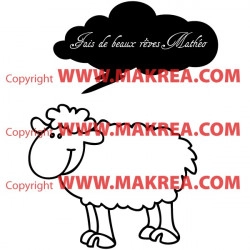 Sticker Mouton Rigolo - Nuage Fais de beaux rêves + Prénom personnalisé