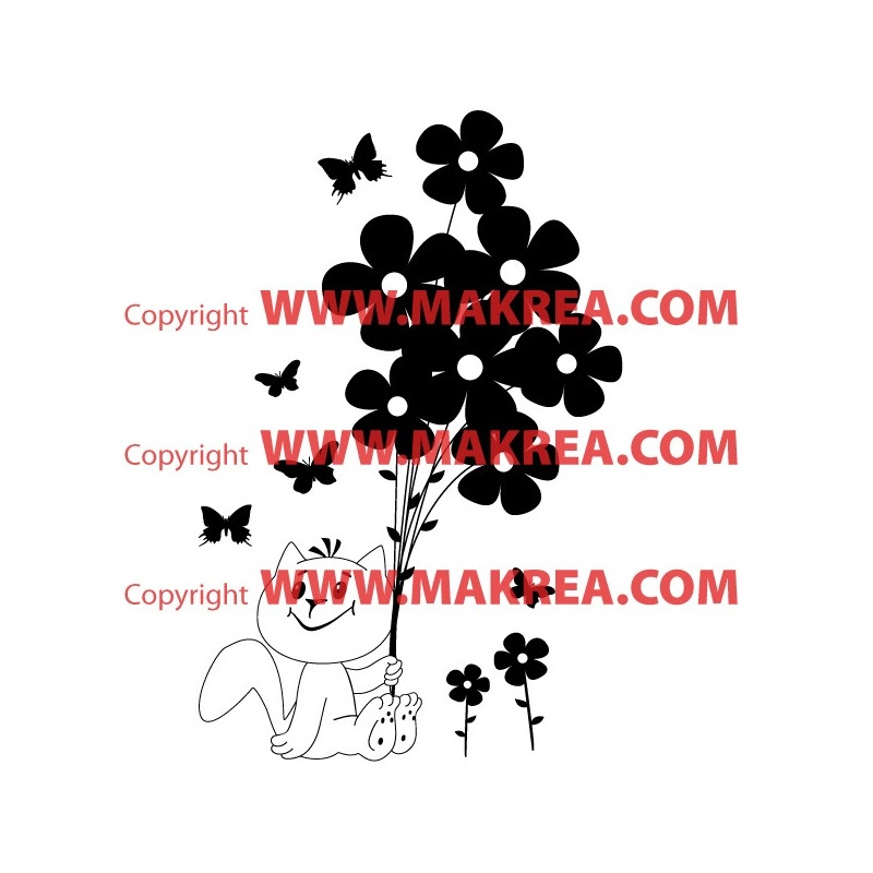 Sticker Petit Chat Bouquet de Fleurs