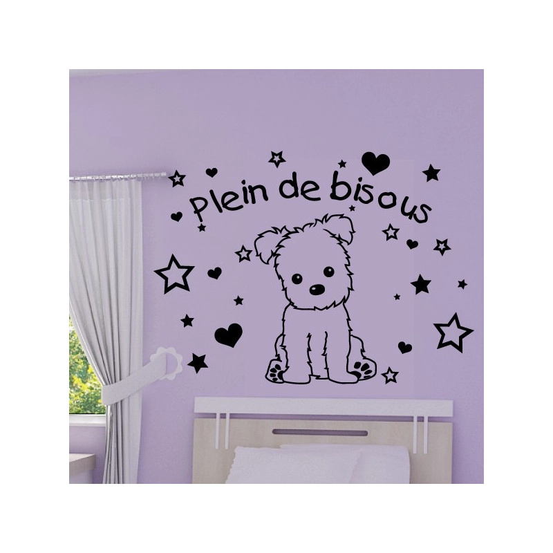 Sticker Chiot Etoiles et Coeurs + Plein de Bisous