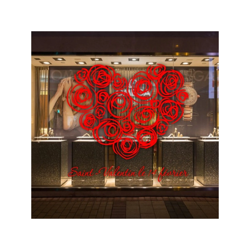 Sticker vitrine Coeur Rose - Lettrage St-Valentin 14 février
