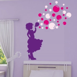 Sticker Silhouette Fillette qui souffle des bulles de savon 3 couleurs