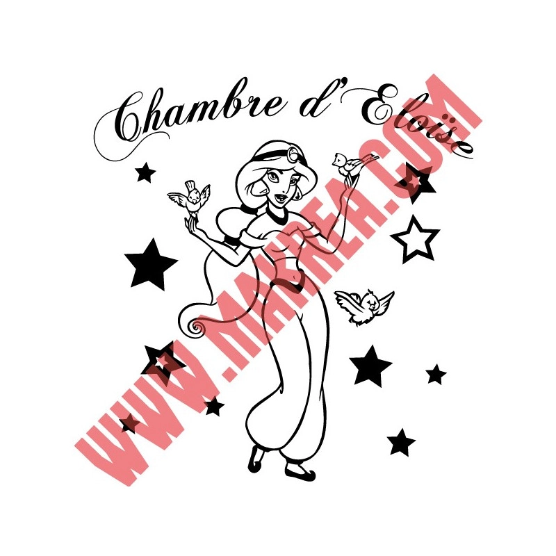 Sticker de porte - Jasmine Etoiles + prénom personnalisé