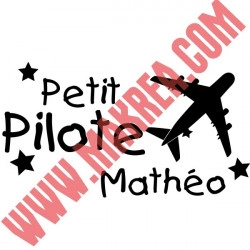 Sticker Avion Petit Pilote + prénom personnalisable