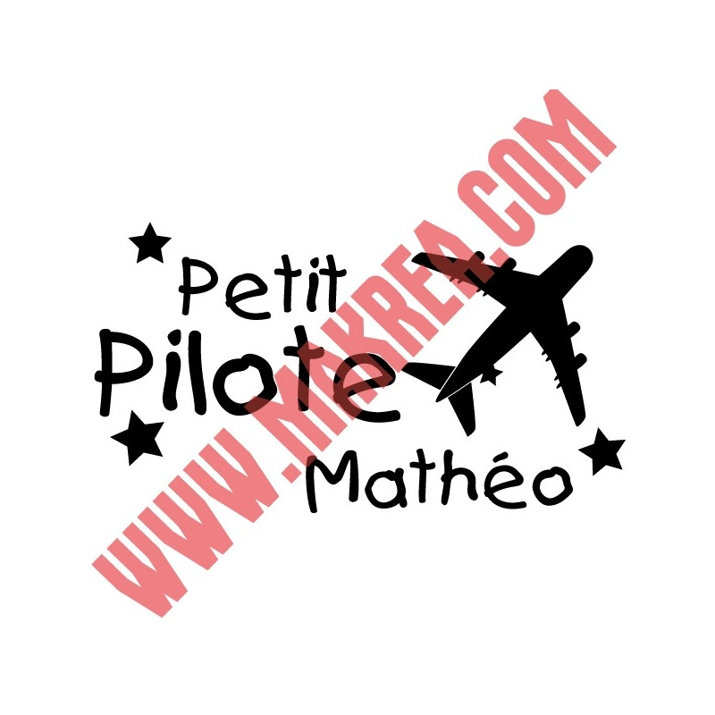 Sticker Avion Petit Pilote + prénom personnalisable