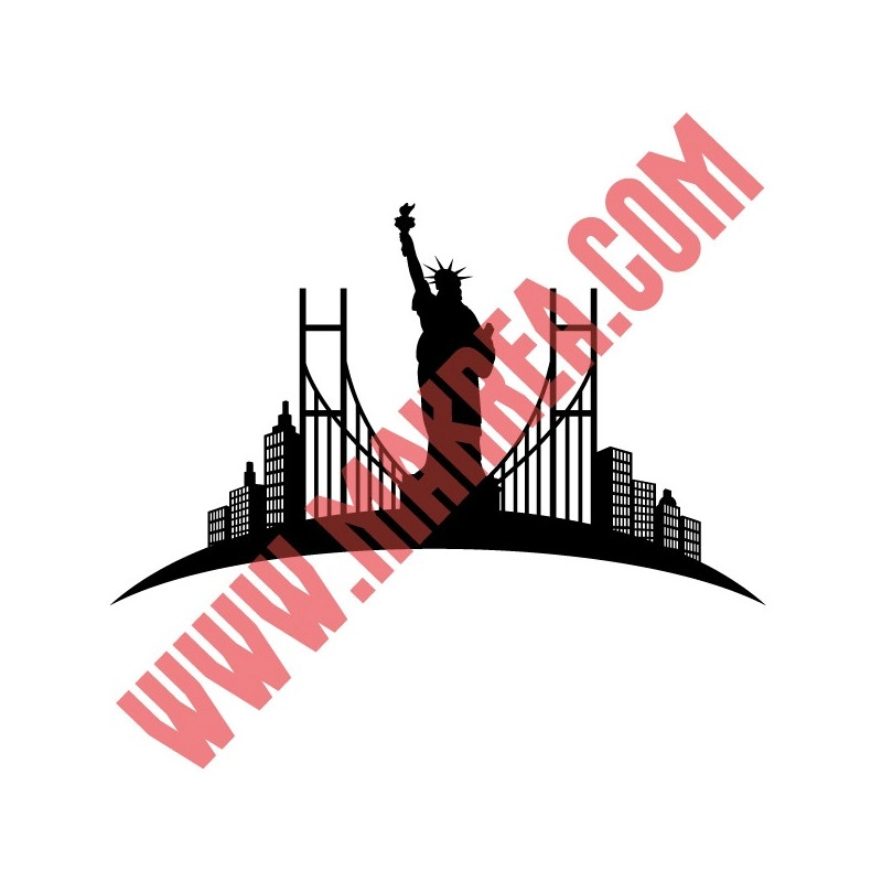 Sticker New-York - Paysage Statue de la Liberté Pont et Buildings