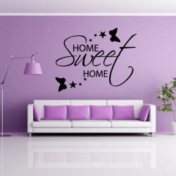 Sticker Citation Home Sweet Home Etoiles Papillons