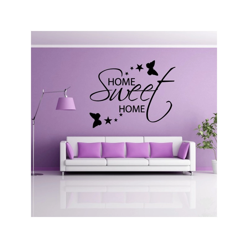 Sticker Citation Home Sweet Home Etoiles Papillons