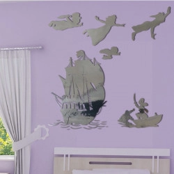 Sticker Miroir - PACK Silhouette Peter Pan s'envole, bateau pirate, Capitaine Crochet