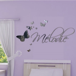 Sticker Miroir - Prénom Déco Papillons et Etoiles
