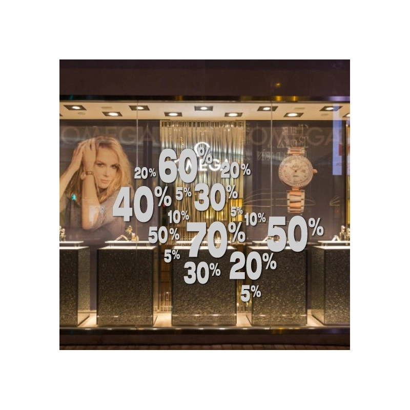 Sticker vitrine SOLDES - Mêlés de Pourcentages