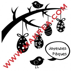 Sticker Vitrine Branche & Oeufs suspendus, oiseaux, Joyeuses Pâques
