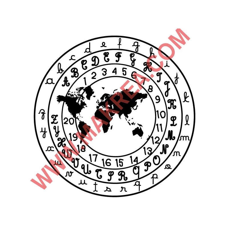 Sticker Mappemonde Cercle Alphabet et Chiffres