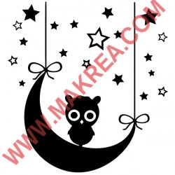 Stickers Chouette Lune et Etoiles