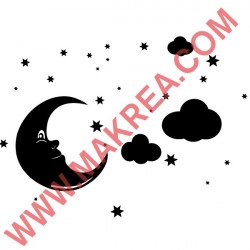Sticker Lune Visage, Nuages et étoiles
