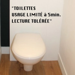 Sticker Texte WC : Toilettes usage limité à 5min. Lecture tolérée