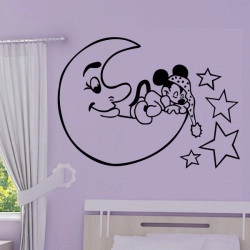 Sticker Mickey Bébé dort sur la Lune