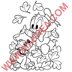 Sticker Bébés Pluto et Donald jouent dans les feuilles