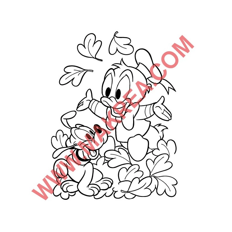 Sticker Bébés Pluto et Donald jouent dans les feuilles