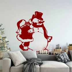 Sticker Noël - Père Noël et Bonhomme de Neige