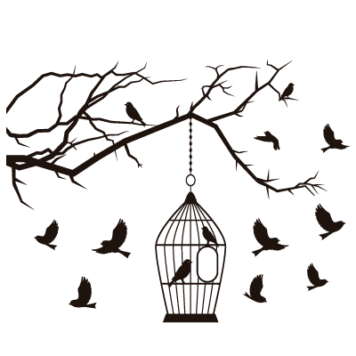 Sticker Nature - Branche d'arbre et Cage à Oiseaux